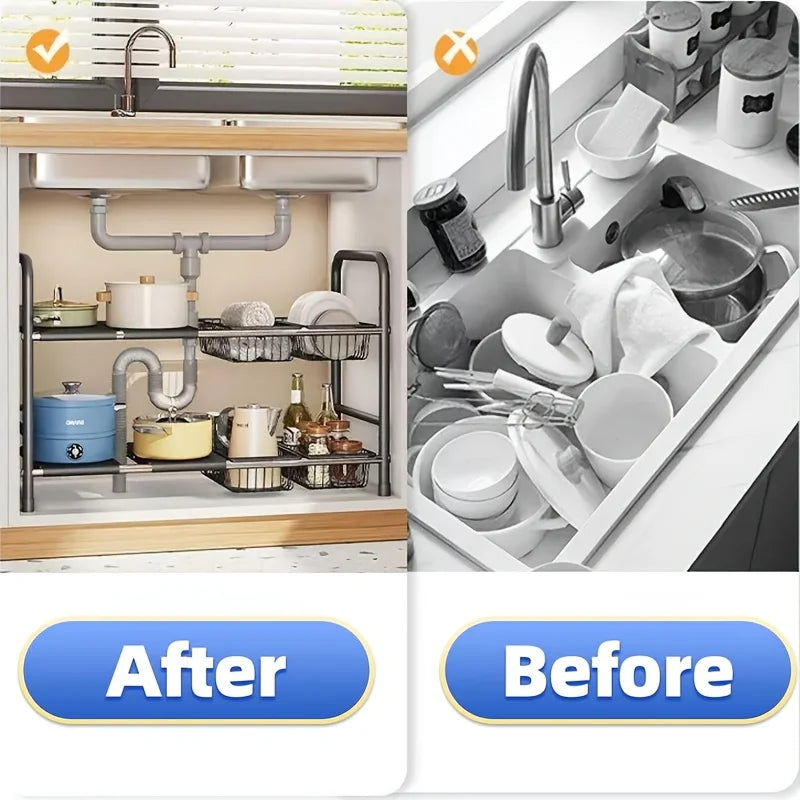 Homefish Dual Tier Under Sink Organizer Kitchen Bathroom