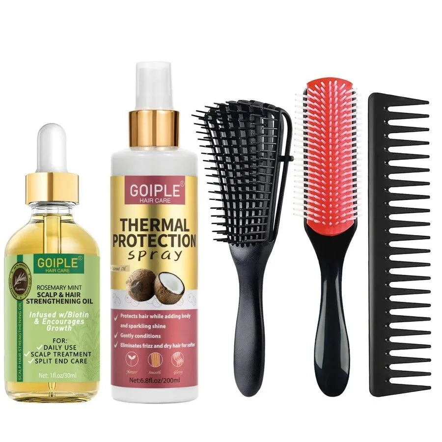 Thermal Protectant Spray Hair Growth Oil Heat Protector Serum Moisturizing Essence Conditioner Spray Detangler Comb Satin Bonnet