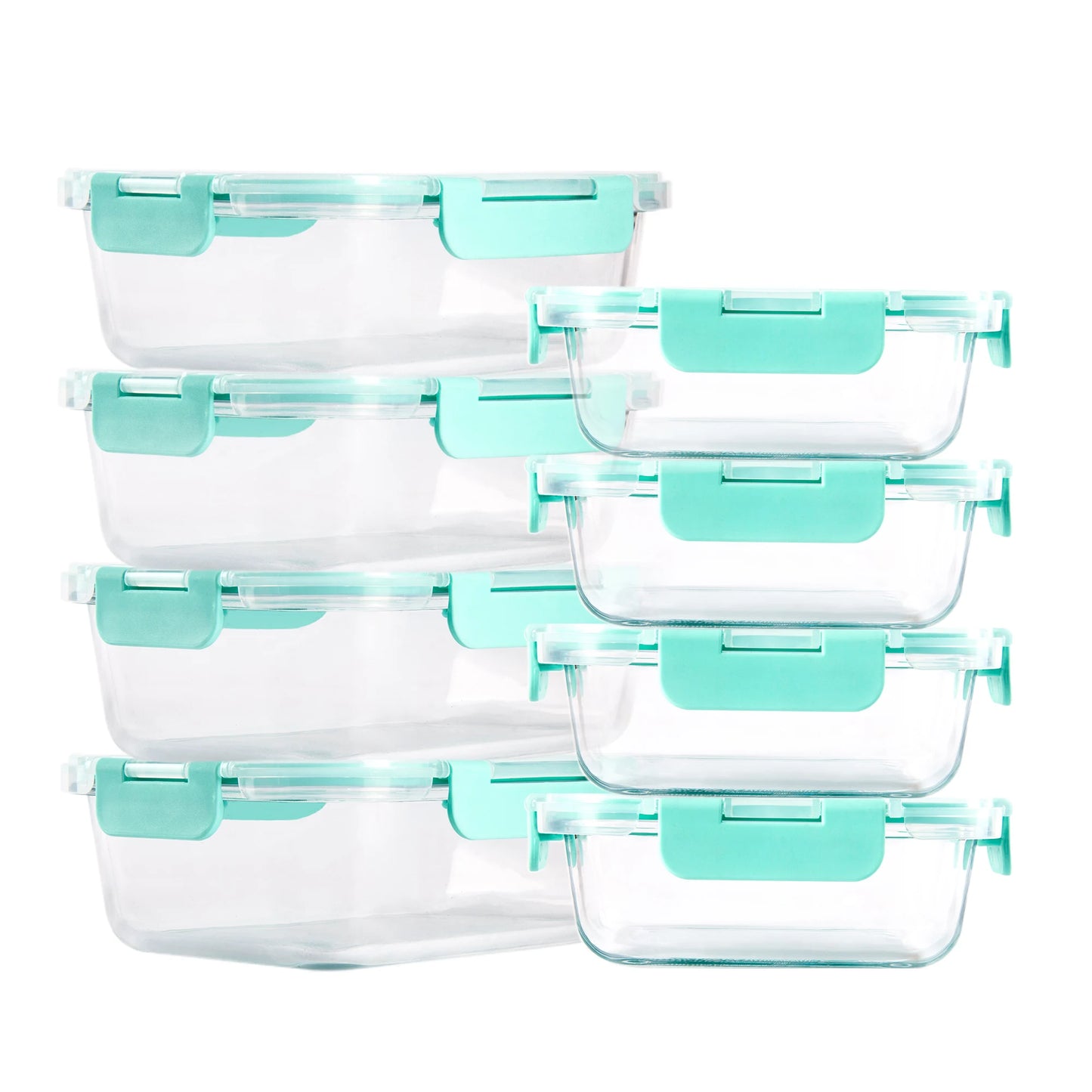 8 Piece Glass Food Storage Containers Set BPA Free Leakproof Microwave and Oven Safe 6 Sizes Borosilicate Glass Lock Lid
