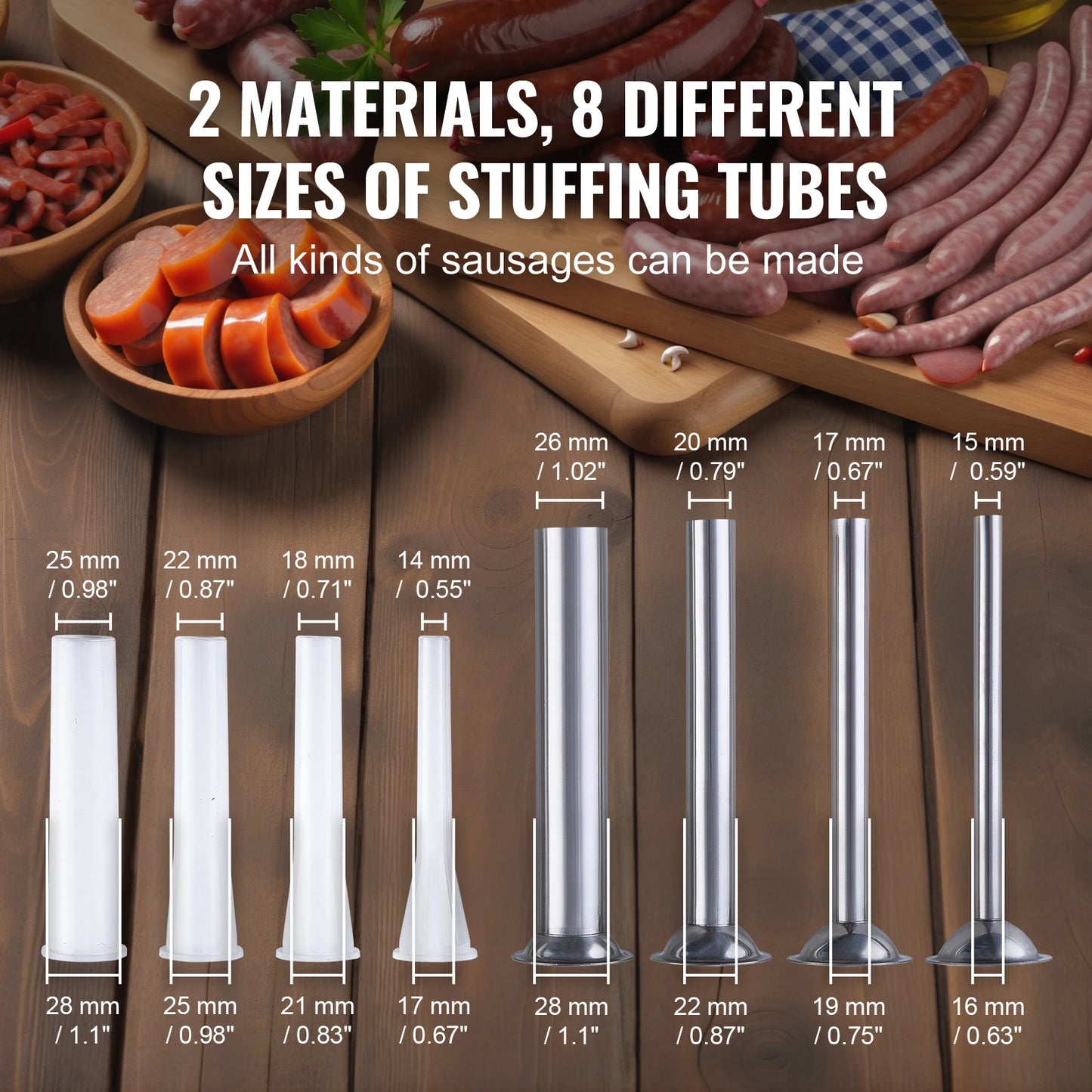 VEVOR 2.5L Manual Sausage Stuffer Food Grade Stainless Steel with 8 Stuffing Tubes for Home Kitchen and Commercial Use
