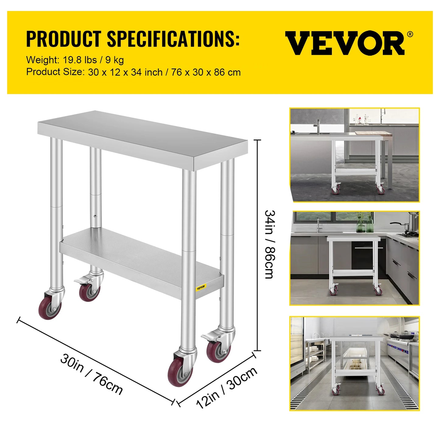 SucceBuy Stainless Steel Kitchen Work Table With Wheels