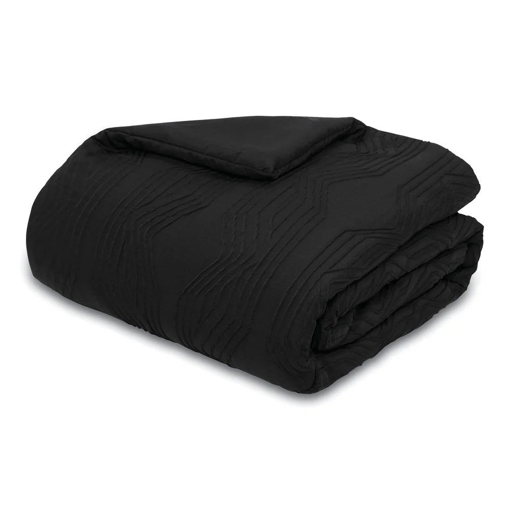 Five Piece Black Jacquard Comforter Set Queen Size Textured