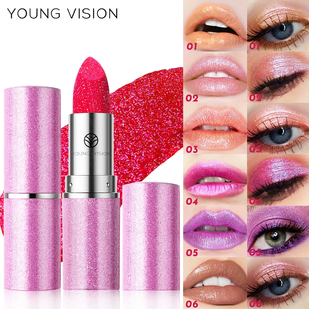 Young Vision Pearlized Shimmer Lipsticks and Eyeshadows Long Lasting Fade Resistant Warm Change Lipsticks 6g