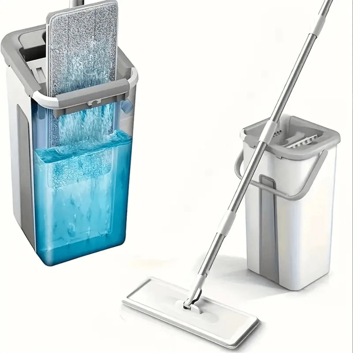 Adjustable Household Cleaning Mop Set with Hands Free Wringer and Three Washable Microfiber Pads