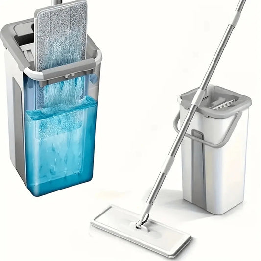 Adjustable Household Cleaning Mop Set with Hands Free Wringer and Three Washable Microfiber Pads