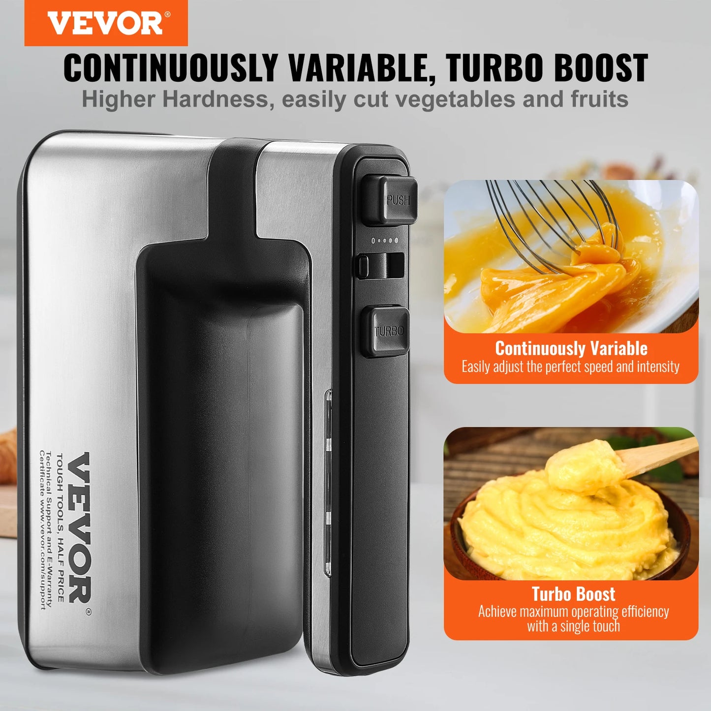 VEVOR Cordless Electric Hand Mixer 5 Gear Speed Handheld Mixer for Baking Whipping Mixing Eggs Cookies Cakes Cream
