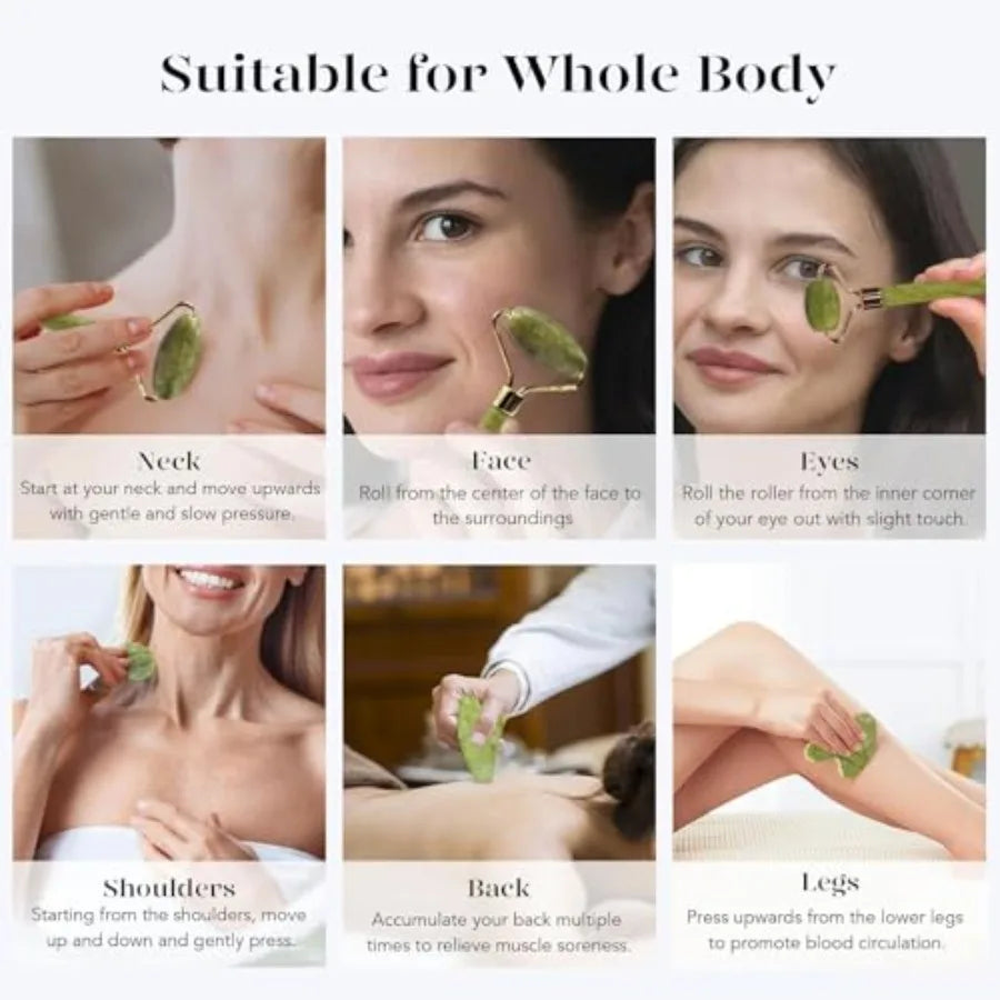 IcyMe Gua Sha Jade Roller Facial Tools Face Roller and Gua Sha Set for Puffiness and Redness Reducing Skin Care Routine
