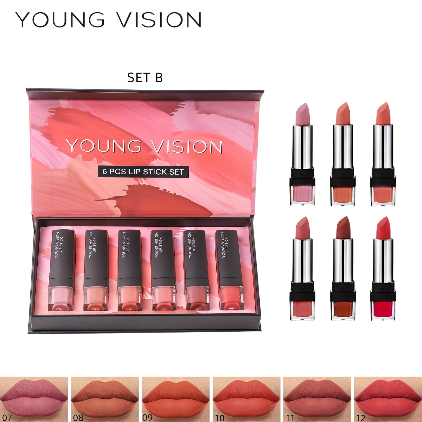 Young Vision 6 Matte Velvet Lipstick Set Waterproof Non Fade Silky Mud Feeling White Thin Translucent Light Lip Glaze Set