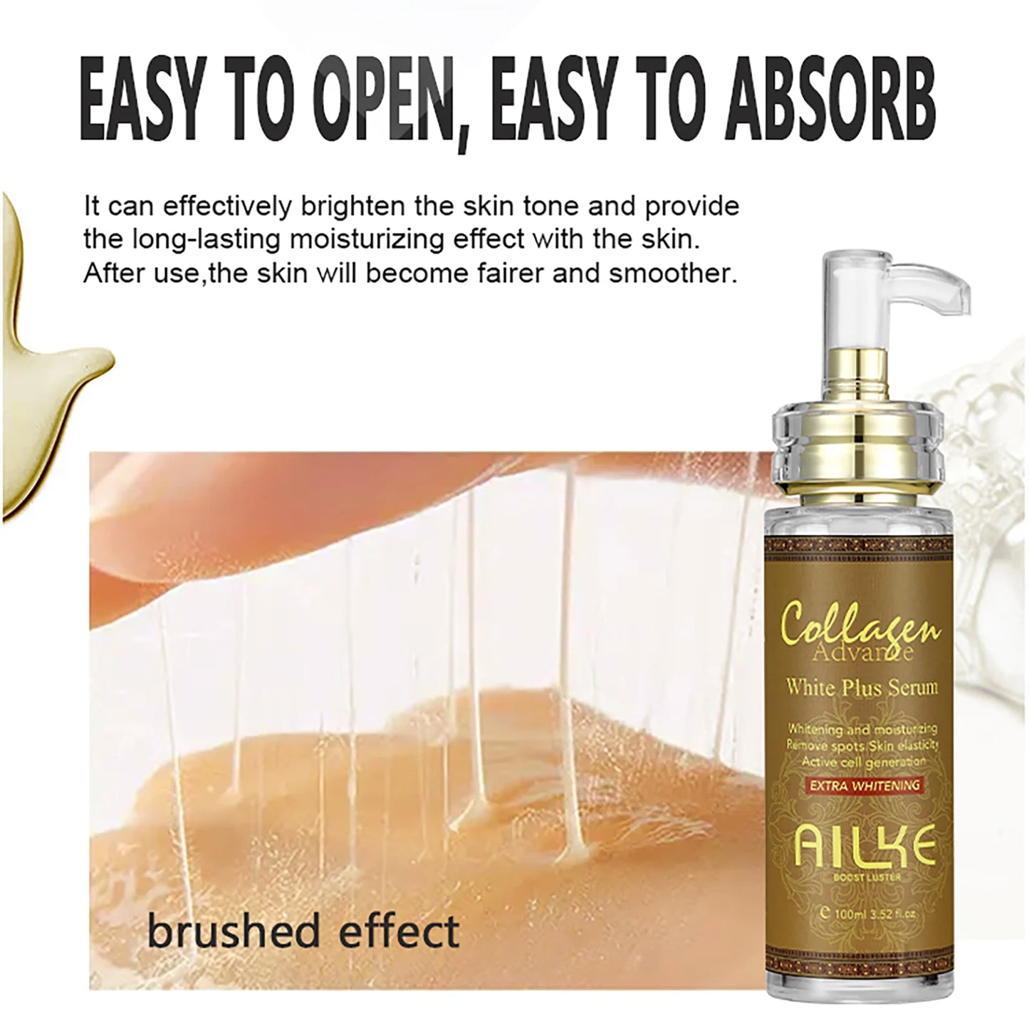 AILKE Skin Whitening Face Serum with Organic Collagen for Spot Reduction and Even Skin Tone Moisturizing Formula