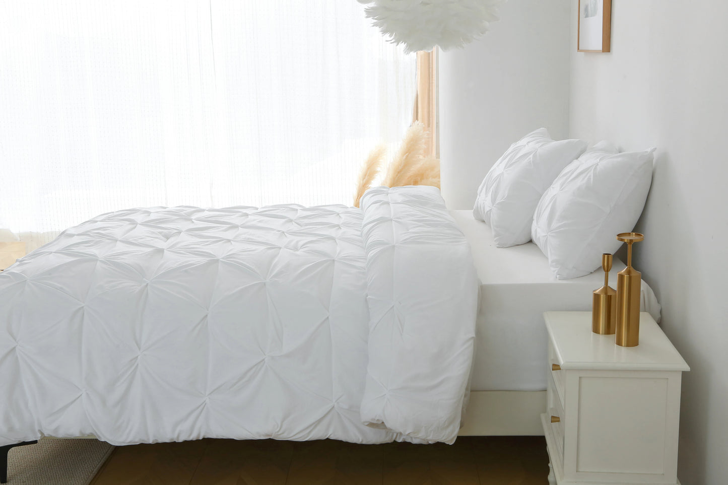 King Pintuck Comforter Set Down Alternative Shams White
