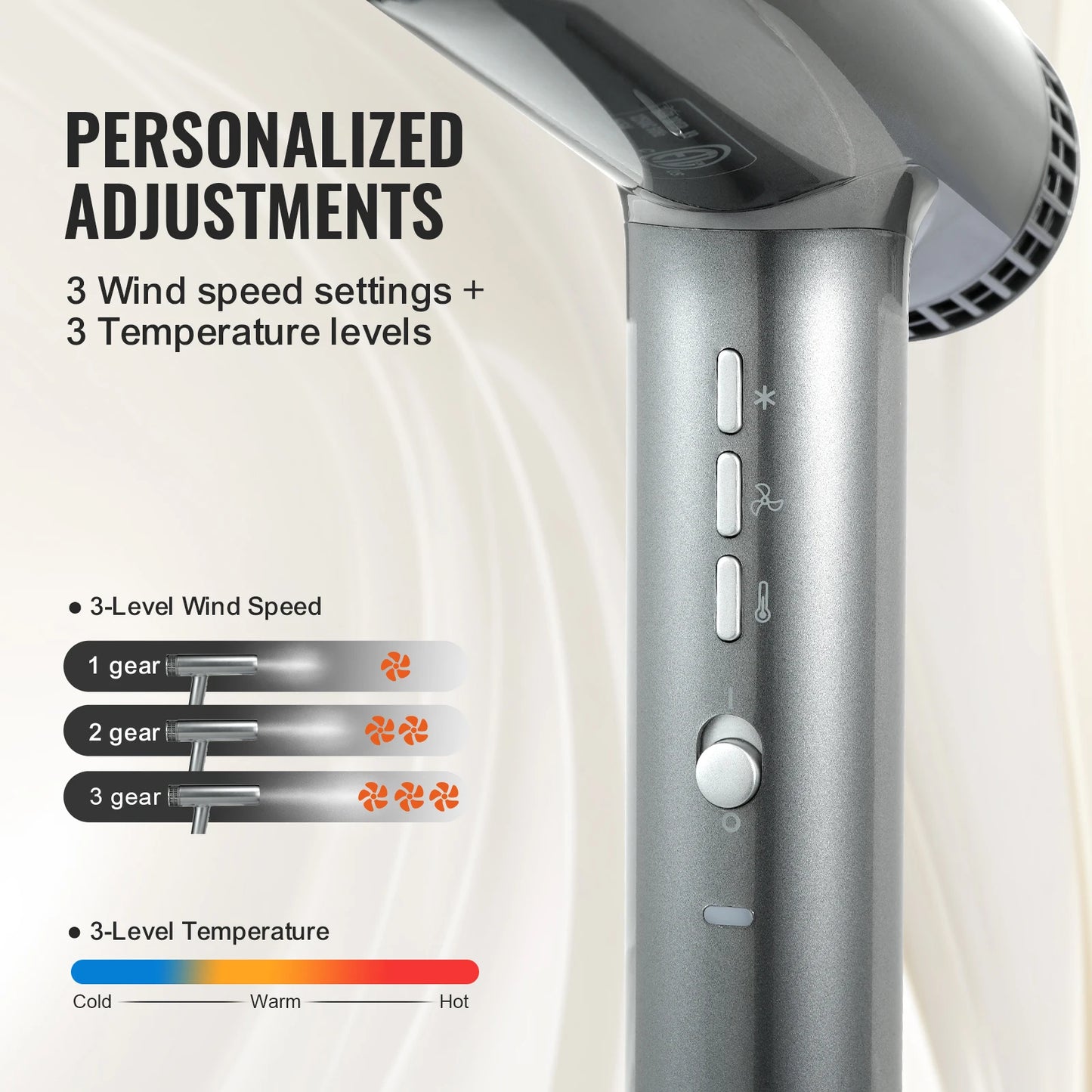 Vevor Professional Hair Dryer 3 Million Negative Ions 98000RPM High Speed Brushless Motor Hair Dryer for Home and Travel