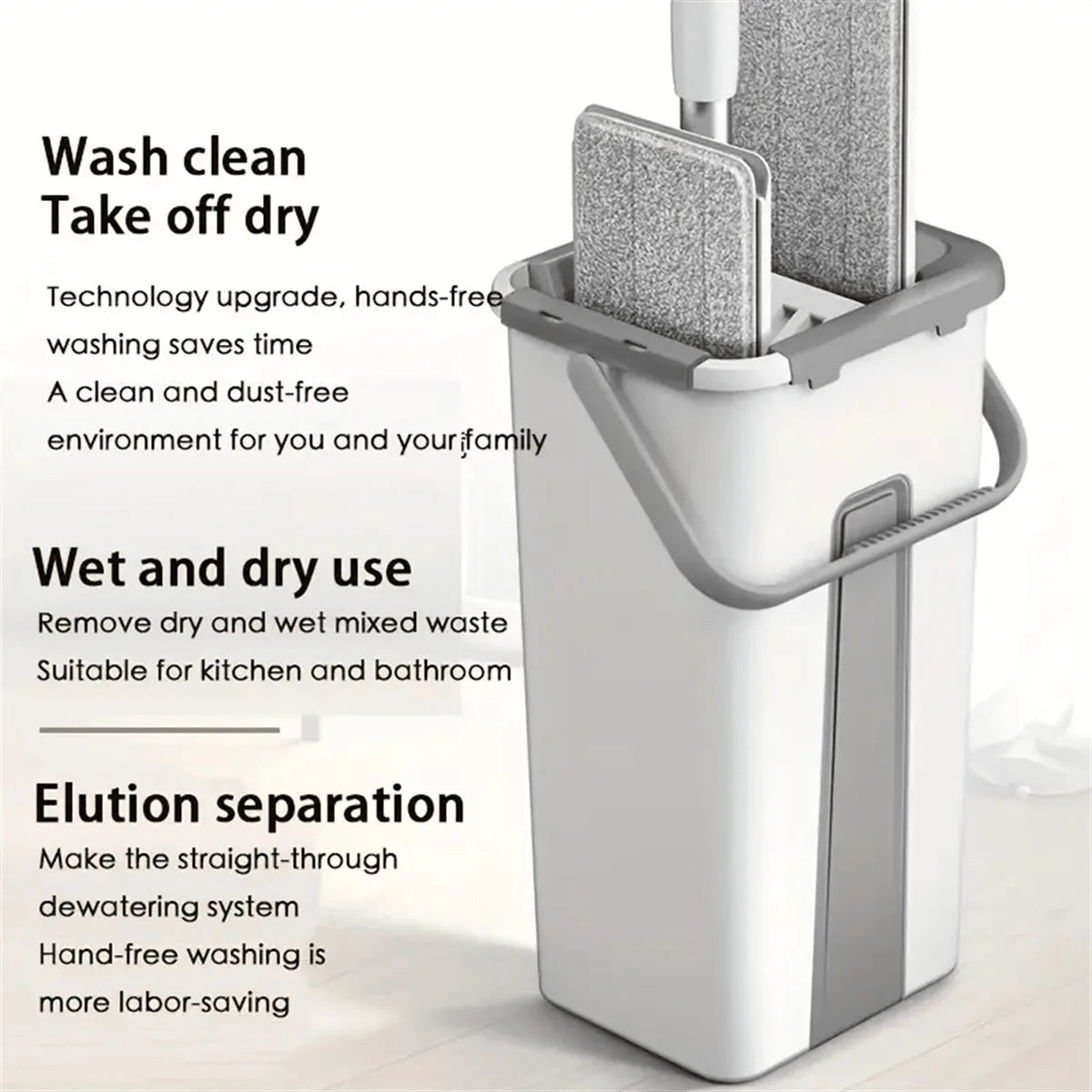 Adjustable Household Cleaning Mop Set with Hands Free Wringer and Three Washable Microfiber Pads