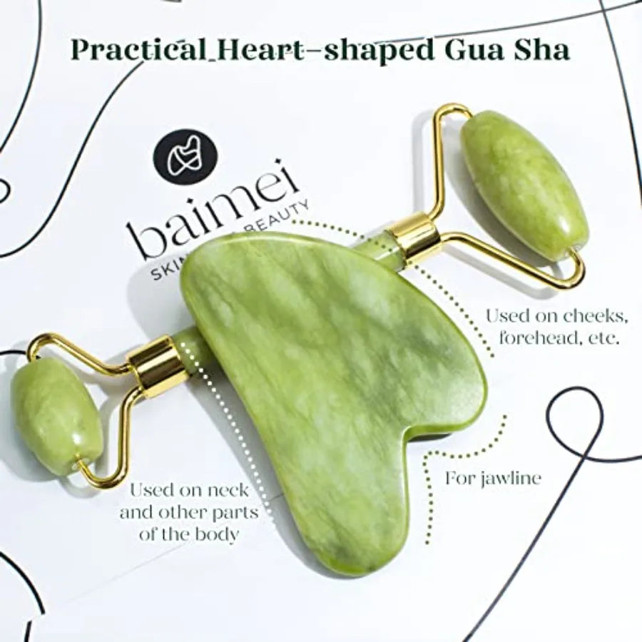 IcyMe Gua Sha Jade Roller Facial Tools Face Roller and Gua Sha Set for Puffiness and Redness Reducing Skin Care Routine