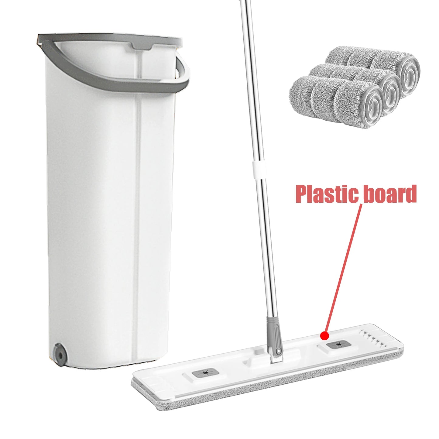 Floor Flat Squeeze Mop with Bucket Hand Free Lazy Cleaning Mop Microfiber 360 Rotating Self Wringing Mop for House Cleaning