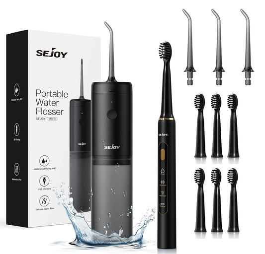 Sejoy Water Flosser and Electric Toothbrush Set Portable Dental Oral Irrigator USB Rechargeable Waterproof Teeth Cleaner