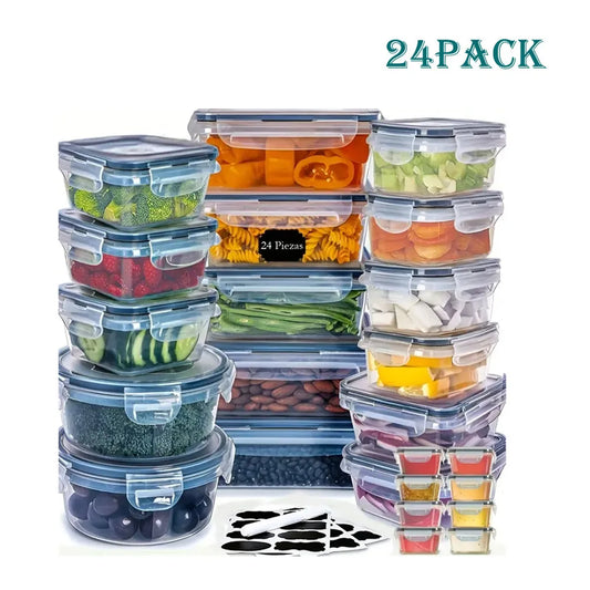 24pcs Kitchen Storage Container Set Dishwasher Safe Reusable Plastic Bins with Flip Lids for Fruits Vegetables and Meats