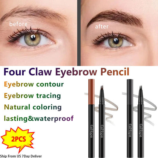 2 Color Four Claw Eyebrow Pencil Natural Shaping Easy To Use Non Smudging Long Lasting Eyebrow Enhancer Combo