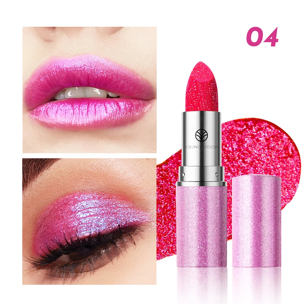 Young Vision Pearlized Shimmer Lipsticks and Eyeshadows Long Lasting Fade Resistant Warm Change Lipsticks 6g