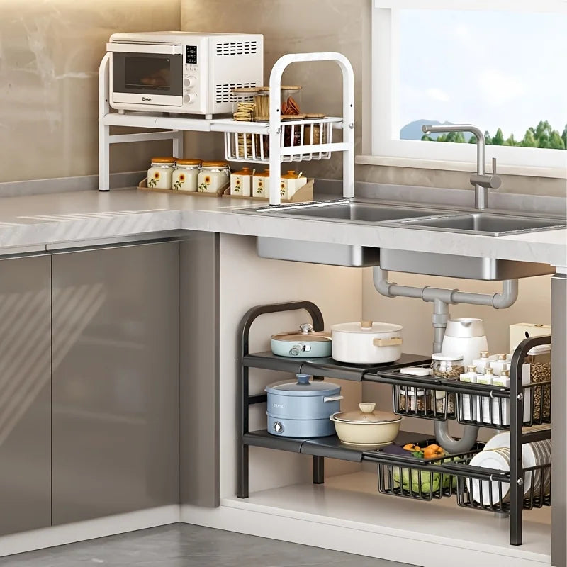 Homefish Dual Tier Under Sink Organizer Kitchen Bathroom