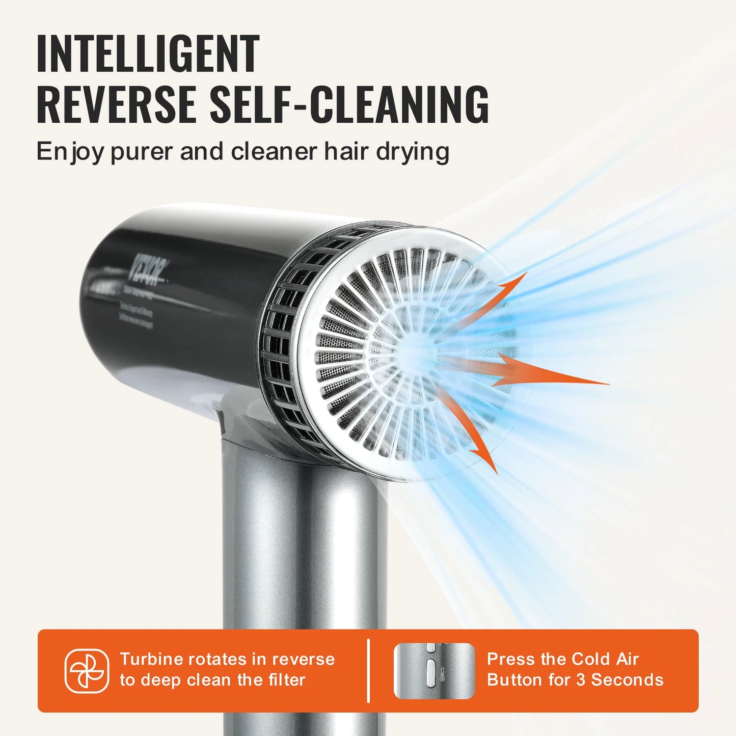 Vevor Professional Hair Dryer 3 Million Negative Ions 98000RPM High Speed Brushless Motor Hair Dryer for Home and Travel