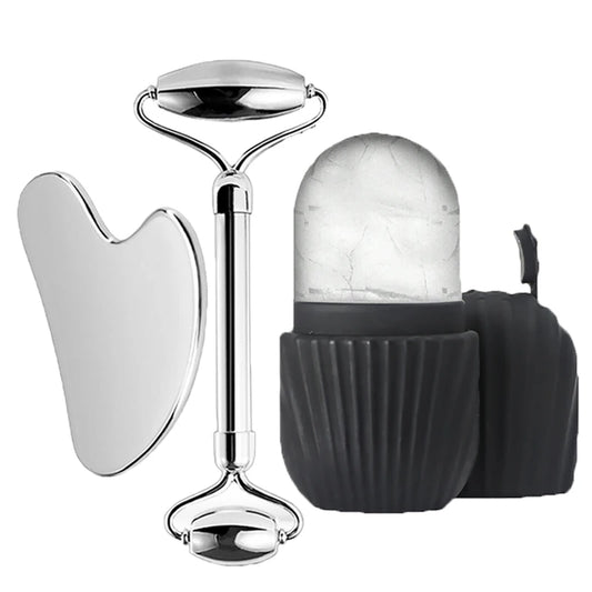 1/3 Piece Ice Face Roller Facial Skin Care Tools, Stainless Steel Facial Roller Scraping Board Ice Tray Skin Care Tools