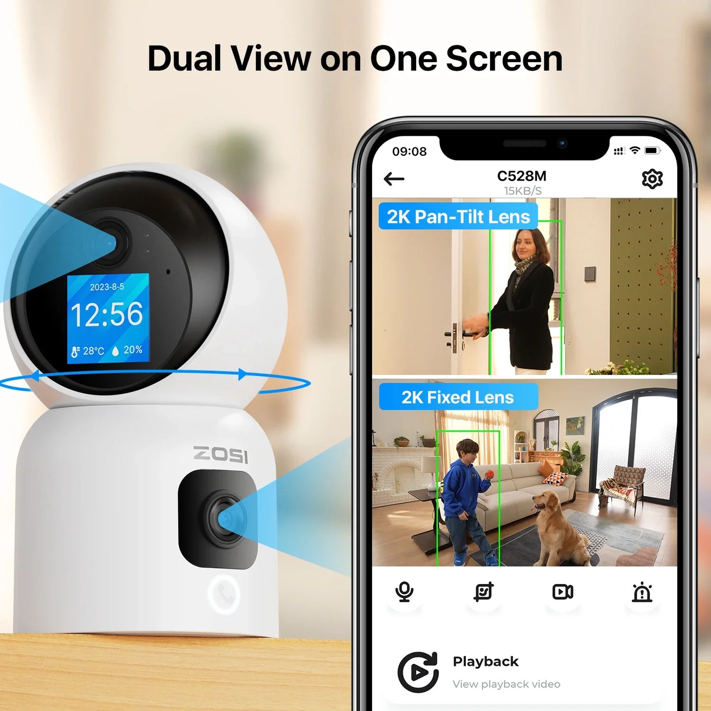 ZOSI 6MP HD Dual Lens Baby Monitor With Screen Indoor Security WiFi Camera Video Calling Auto Tracking Wireless IP Surveillance