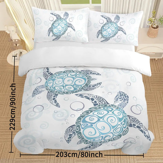 Aqua Teal Sea Cotton Bedding Set 3 Piece Full Duvet Cover