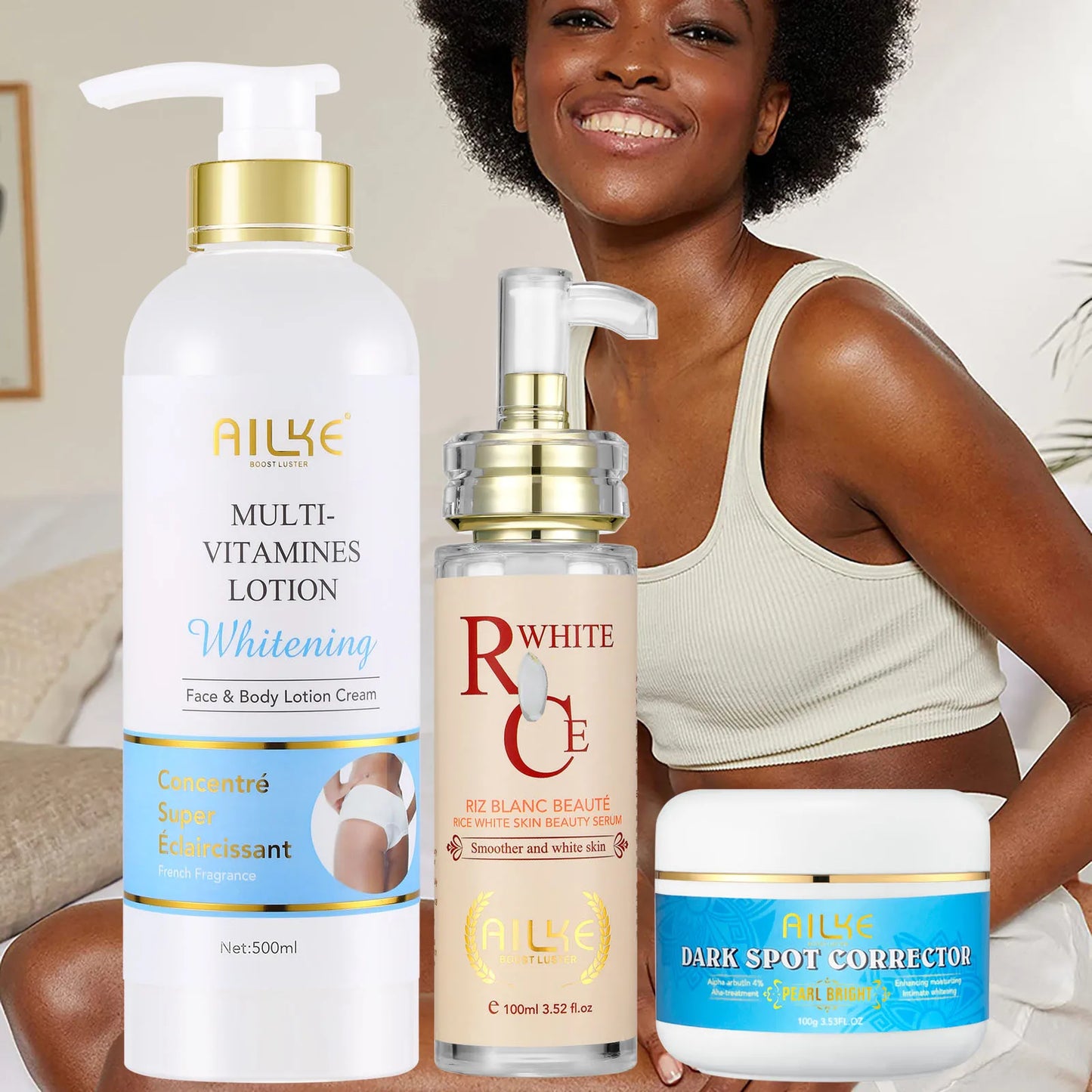 AILKE Multi Vitamin Whitening Body Lotion with Vitamins A E B3 B5 for Increased Skin Radiance Even Skin Tone and Moisturizing Hydration