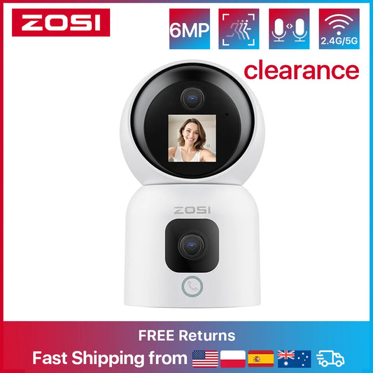 ZOSI 6MP HD Dual Lens Baby Monitor With Screen Indoor Security WiFi Camera Video Calling Auto Tracking Wireless IP Surveillance