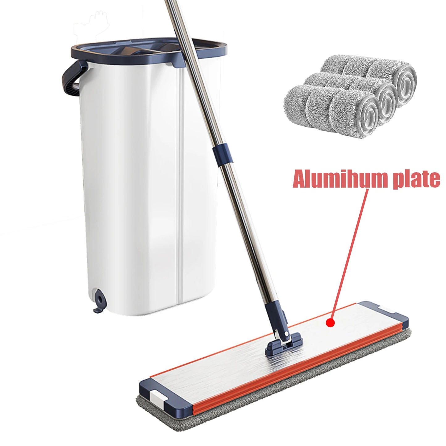 Floor Flat Squeeze Mop with Bucket Hand Free Lazy Cleaning Mop Microfiber 360 Rotating Self Wringing Mop for House Cleaning