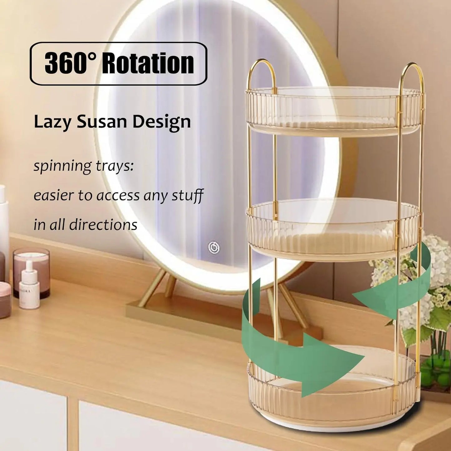 Rotating Makeup Organizer For Vanity 3 Tier High Capacity