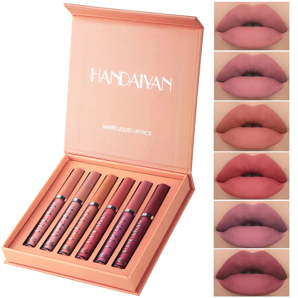 Handaiyan 6 Matte Velvet Non Stick Cup Liquid Lipstick Set Lasting Color Waterproof Sweat Non Stick Cup Lip Gloss Set