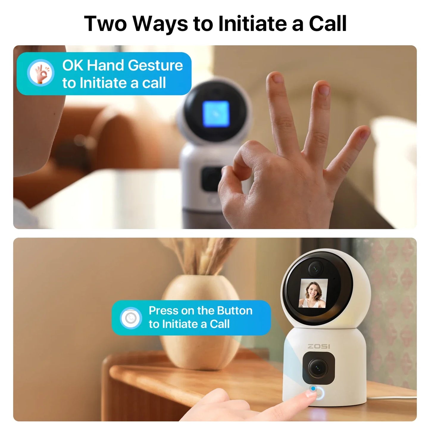 ZOSI 6MP HD Dual Lens Baby Monitor With Screen Indoor Security WiFi Camera Video Calling Auto Tracking Wireless IP Surveillance