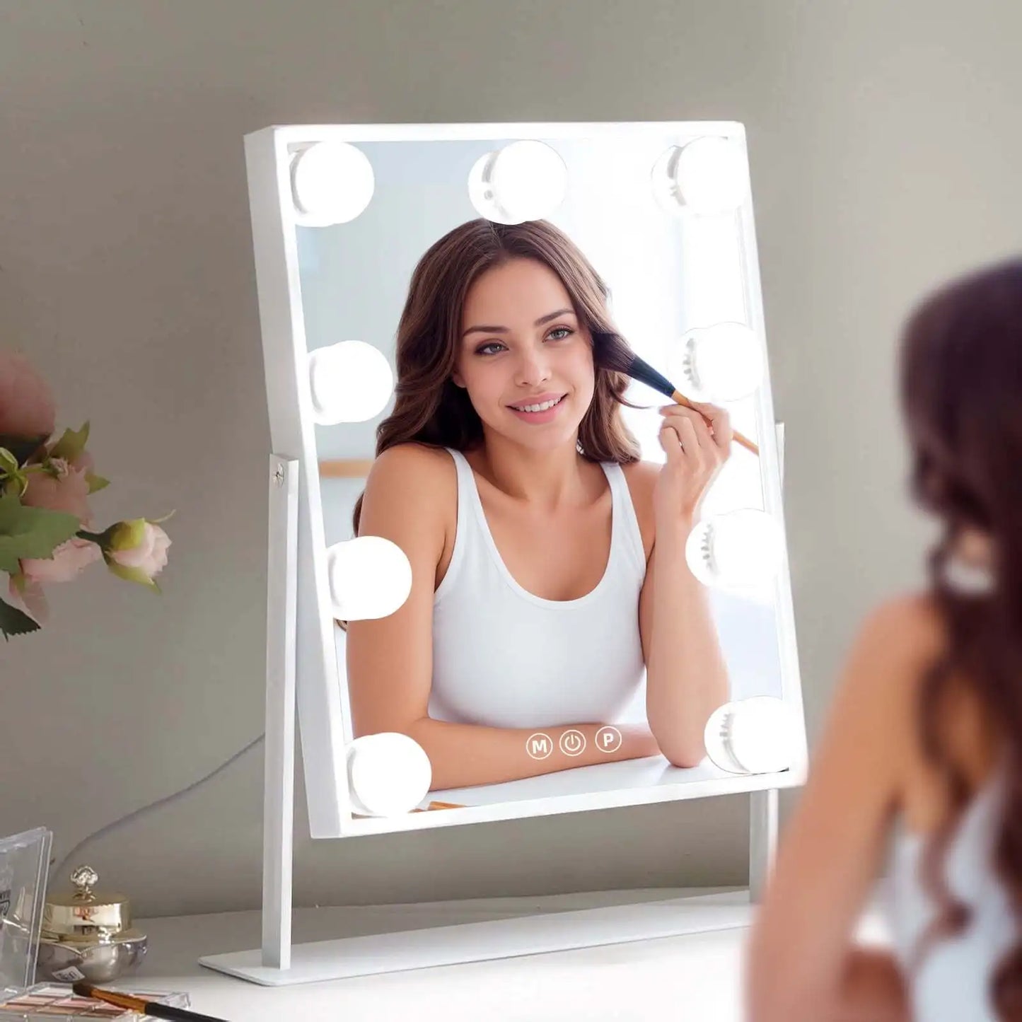 Illuminated Vanity Mirror with 9 LED Bulbs Detachable 10x Magnifier 3 Color Illumination Modes 360 Degree Swivel