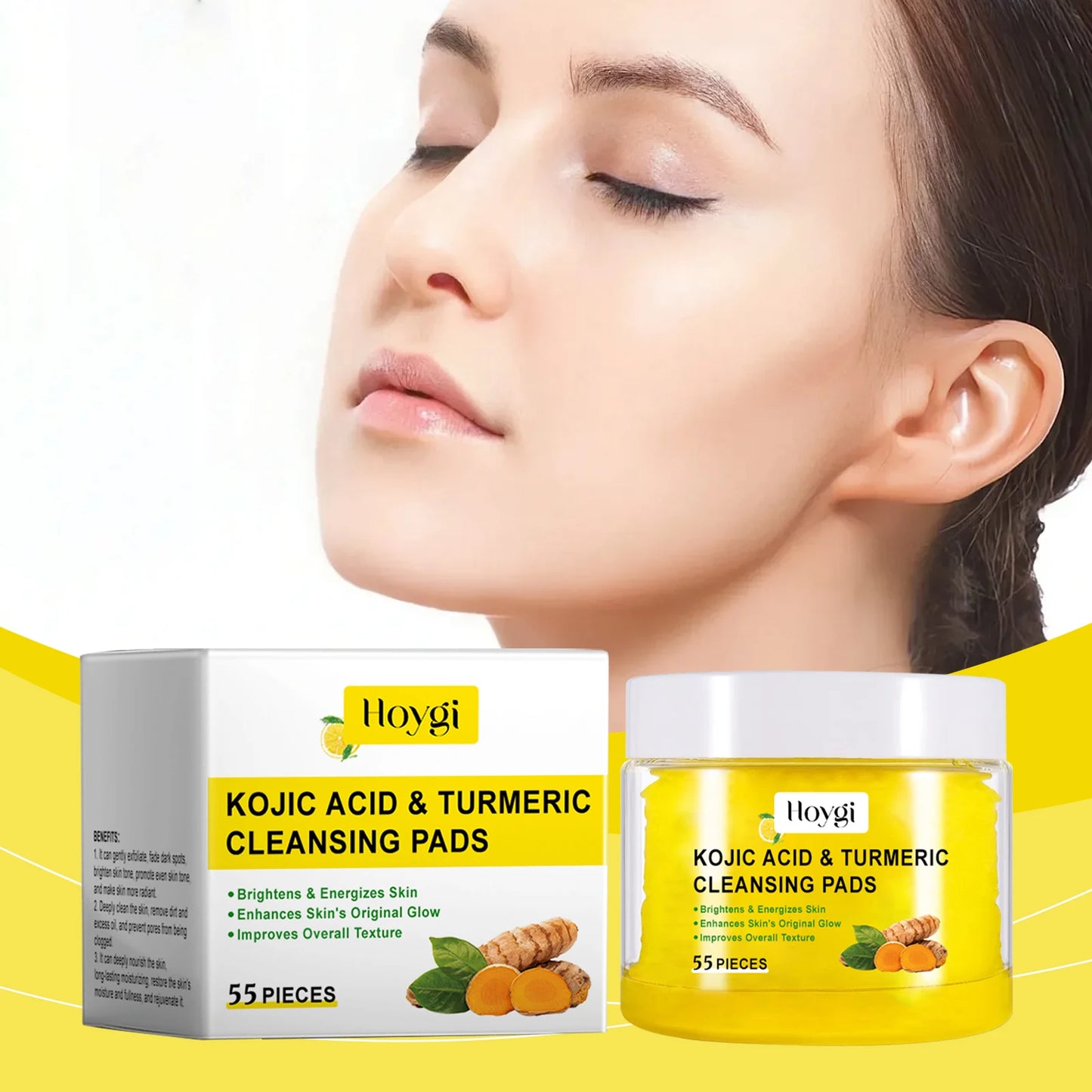 4PCS Turmeric Cleansing Skincare Exfoliating Pads Gentle Formula Suitable for All Skin Types 55PCS Bottle