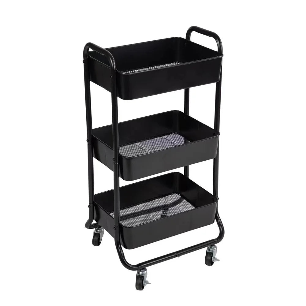 Versatile 3 Tier Metal Utility Cart With Locking Wheels