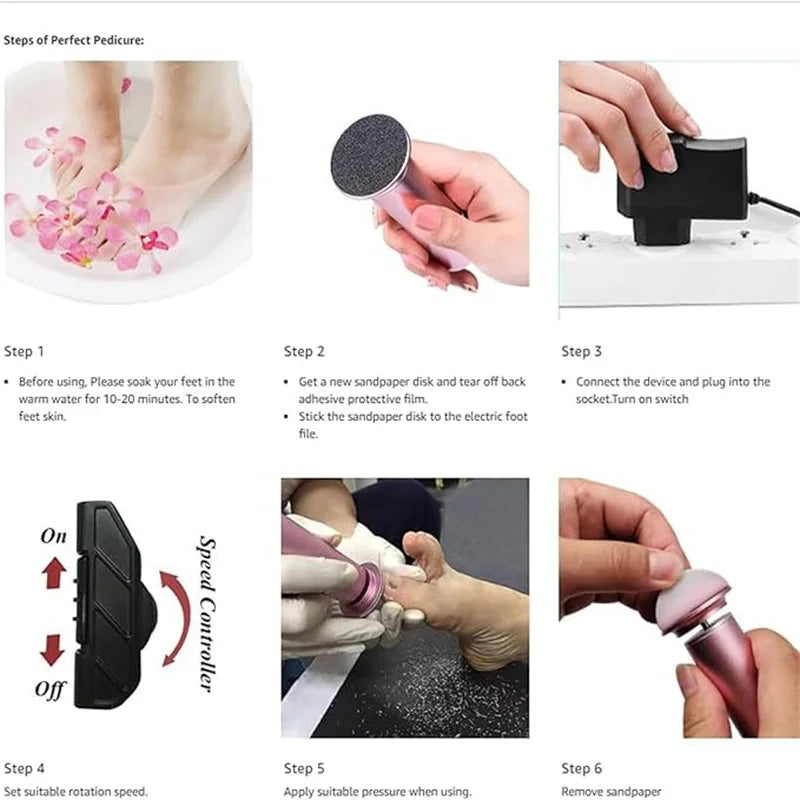 Electronic Foot File Pedicure Sander Electric Callus Remover with 60 Replacement Sandpaper Discs