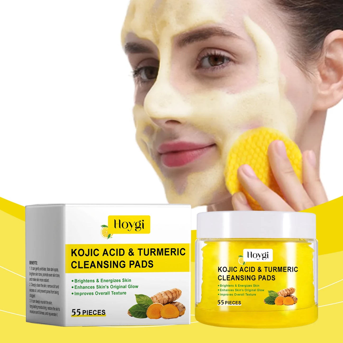 4PCS Turmeric Cleansing Skincare Exfoliating Pads Gentle Formula Suitable for All Skin Types 55PCS Bottle