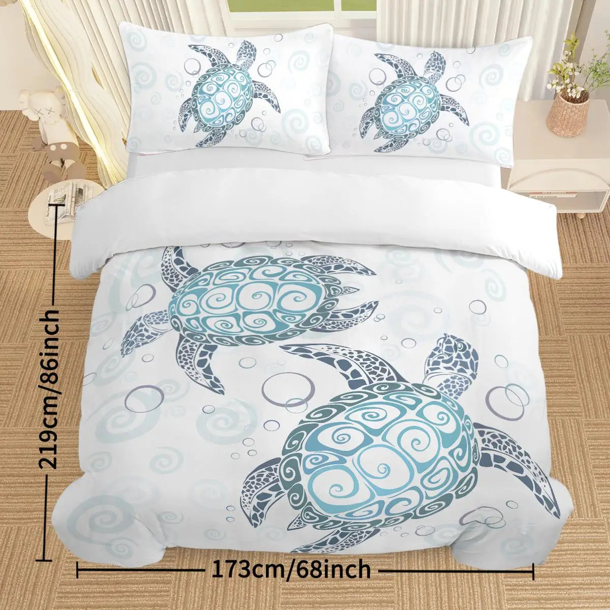 Aqua Teal Sea Cotton Bedding Set 3 Piece Full Duvet Cover