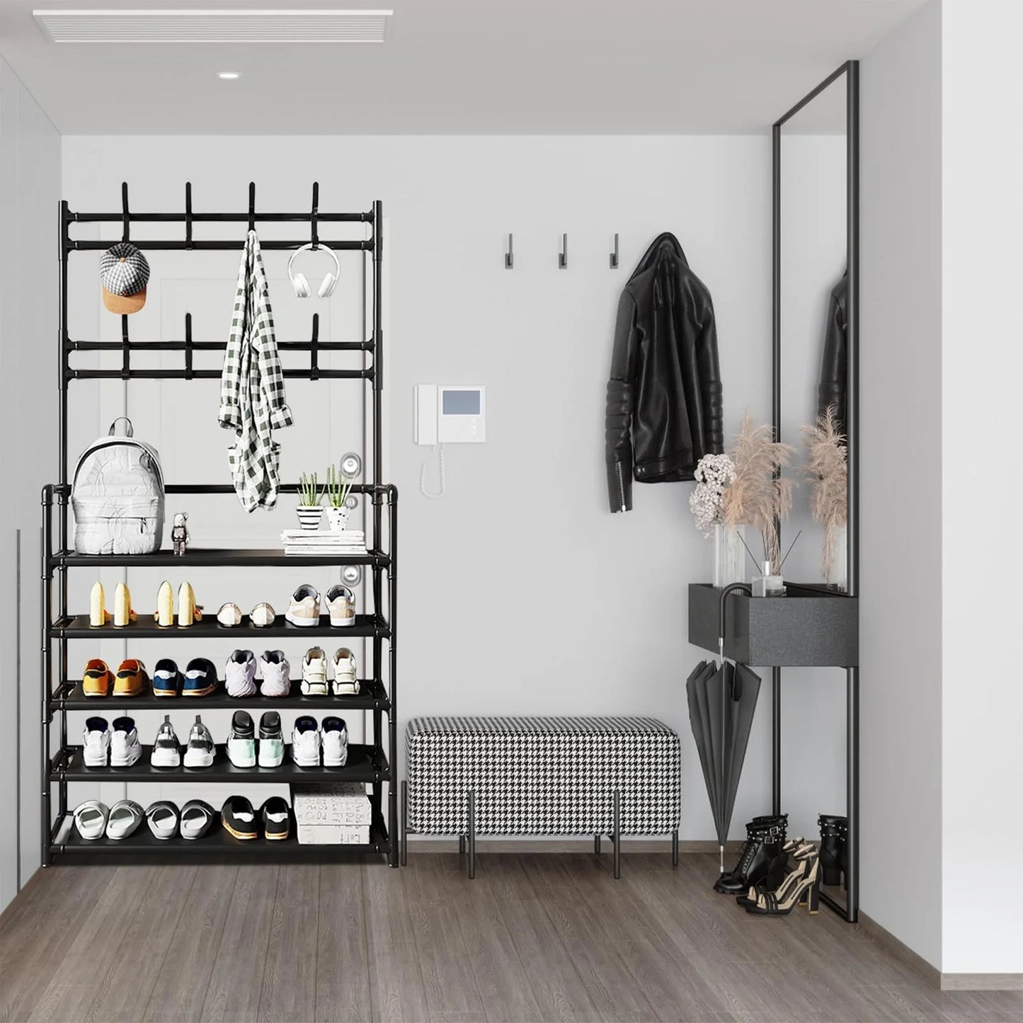 Coat Rack With Shoe Rack Organizer 3 In 1 Metal Hall Tree