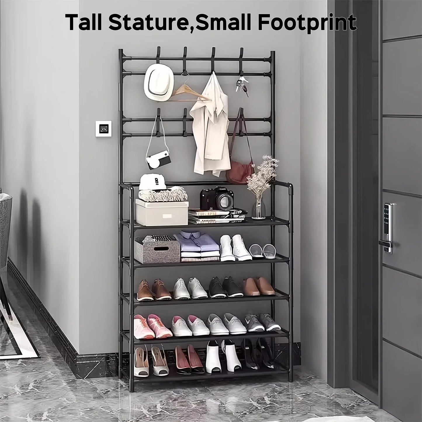 Coat Rack With Shoe Rack Organizer 3 In 1 Metal Hall Tree