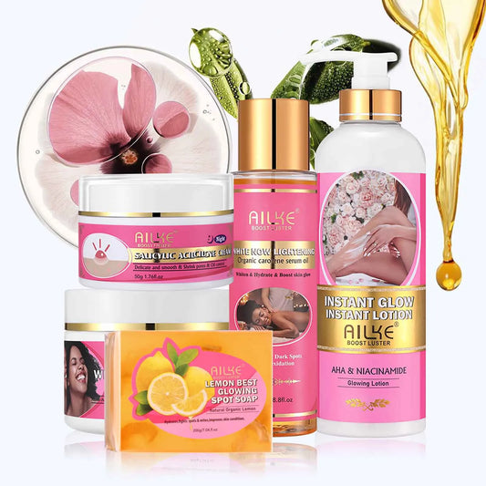 Ailke AHA Organic Skin Glowing Set Whitening Lotion Reduces Dark Spots Acne Cleansing Moisturizing for All Skin Types