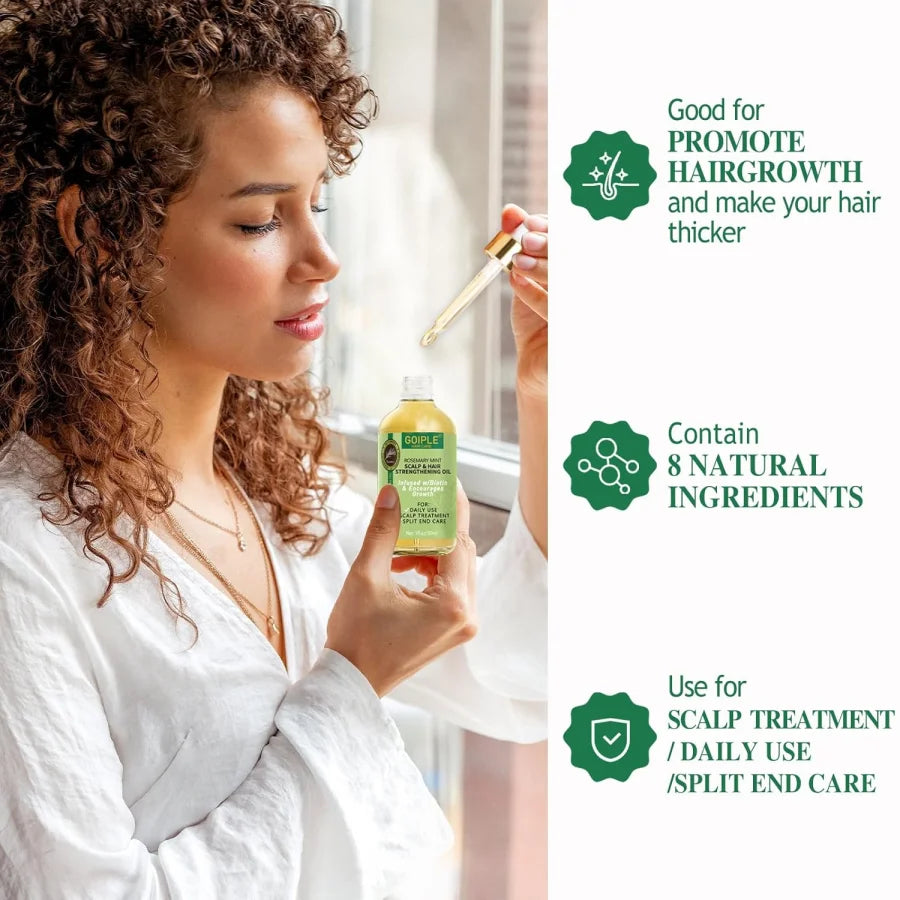 Hair Growth Serum Rosemary Mint Essential Oil for Dry Damaged Split Ends Anti Loss Treatment with Stainless Steel Tooth Comb