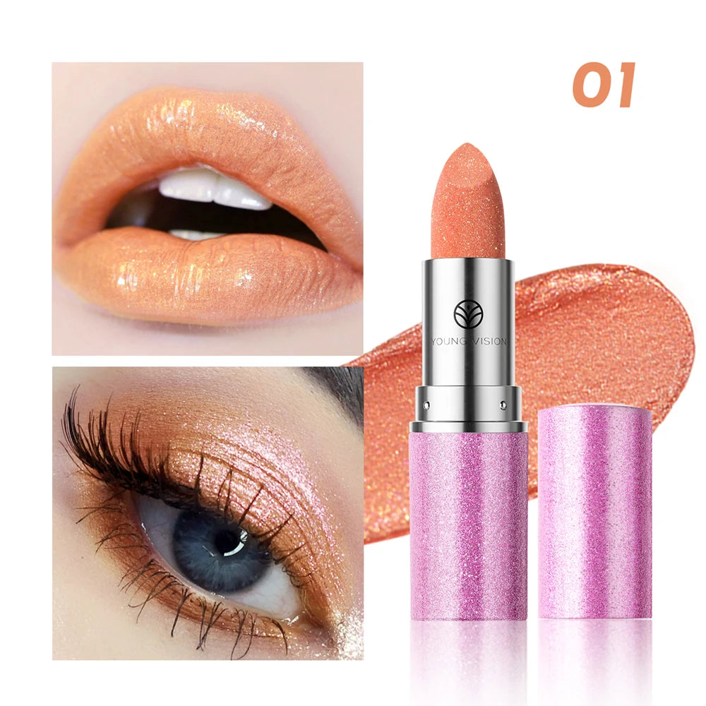Young Vision Pearlized Shimmer Lipsticks and Eyeshadows Long Lasting Fade Resistant Warm Change Lipsticks 6g