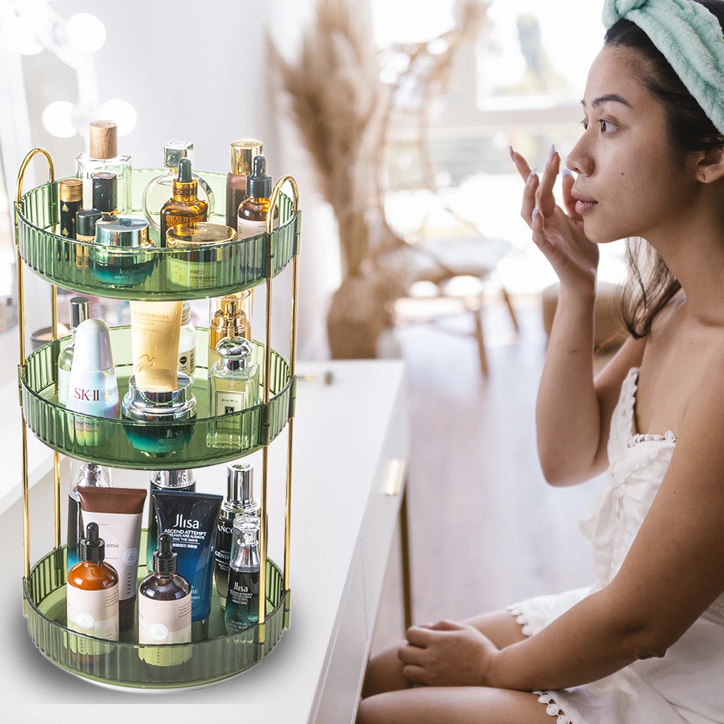 Rotating Makeup Organizer For Vanity 3 Tier High Capacity