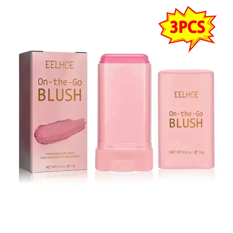 3 Pieces Red Pink Silky Matte Pearl Blush Cream Hydrating Lip Waterproof Lasting Cheek Blush Cream Stick Natural Makeup