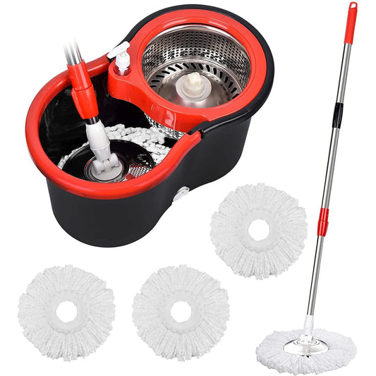 360 Spin Mop Bucket Set With Wring 3 Microfiber Heads