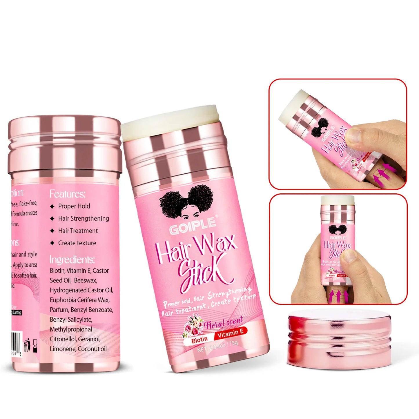 Goiple 75g Hair Wax Stick Comb Set Perfect Hold Tame Flyaways Styling Cream with Vitamin E