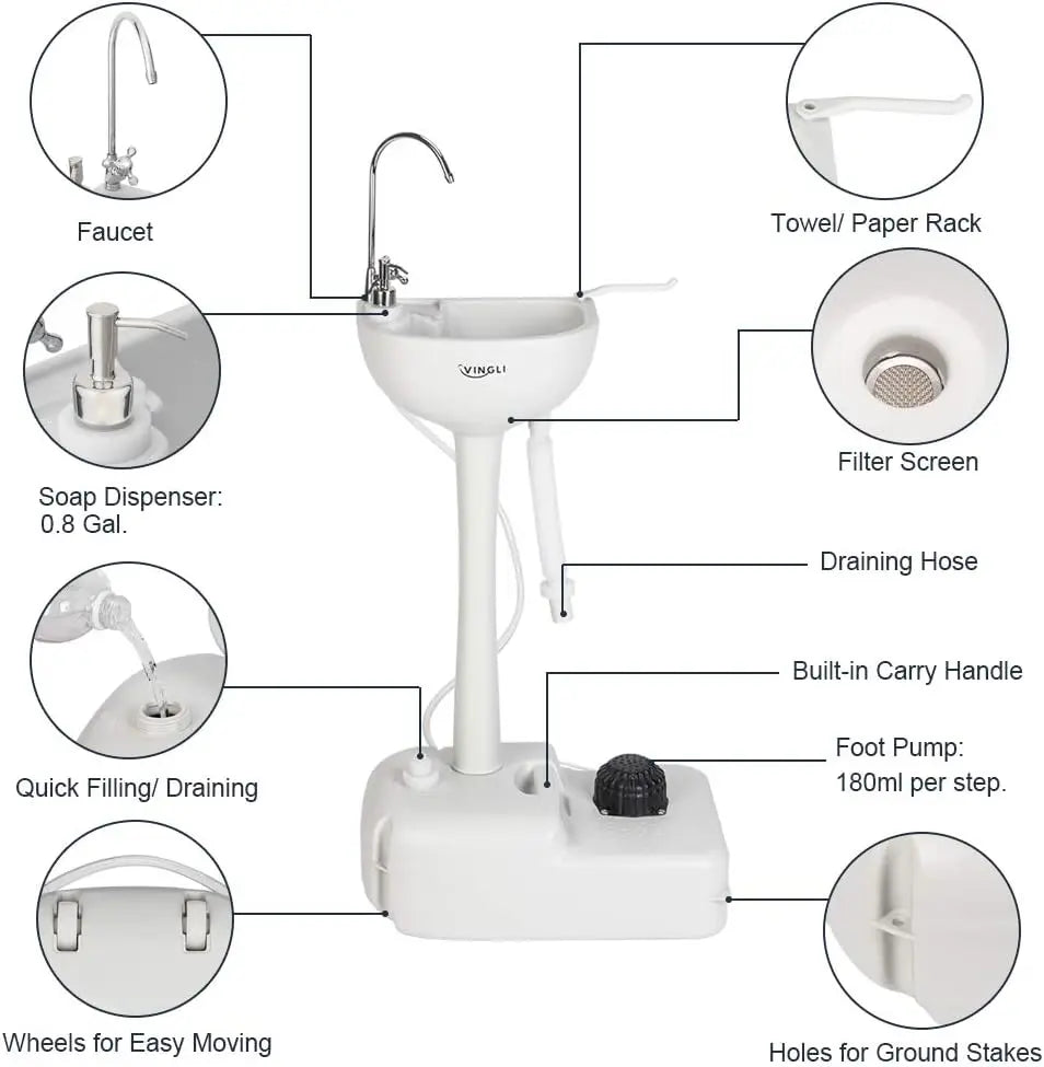 Upgraded Portable Sink Rolling Hand Wash Basin With Wheels
