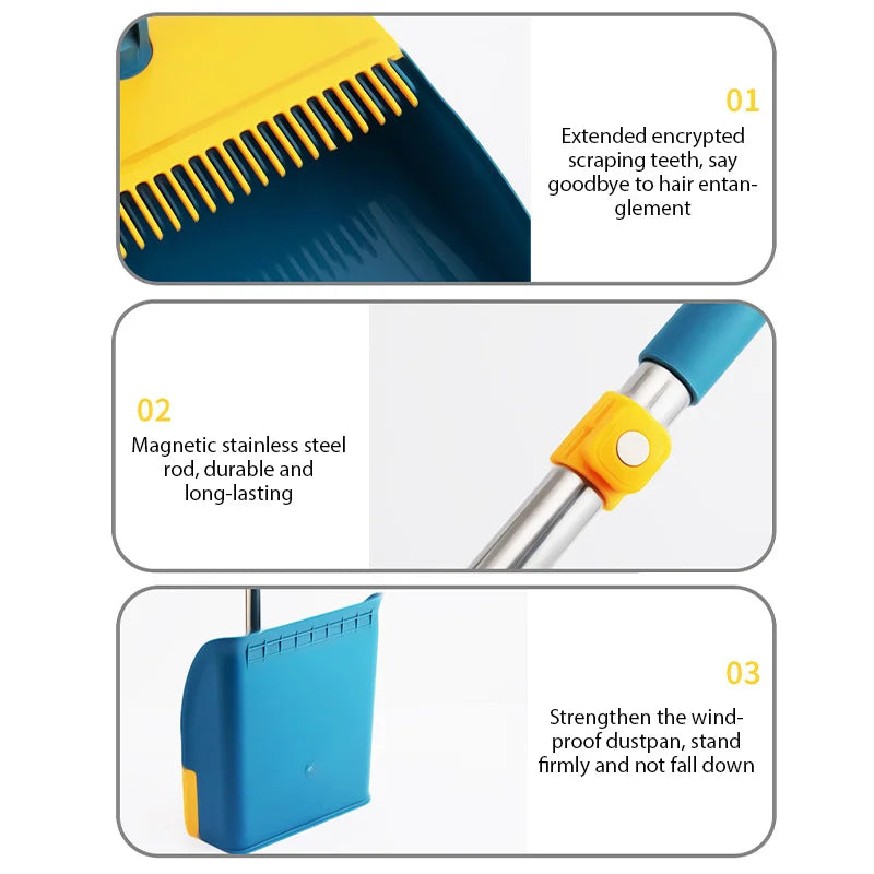 Foldable Broom Dustpan Set with 180 Degree Rotation Dustless Floor Brush for Home Cleaning